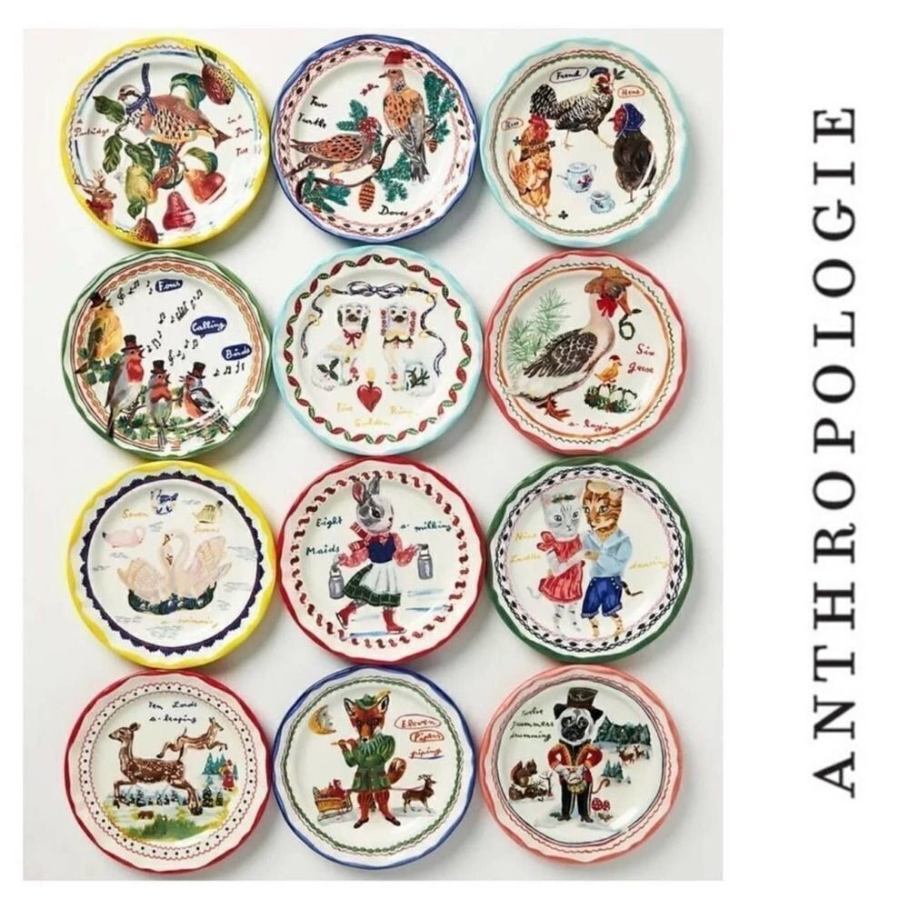 Anthropologie Nathalie Lete Tweleve Days of Christmas Desert Plates 12